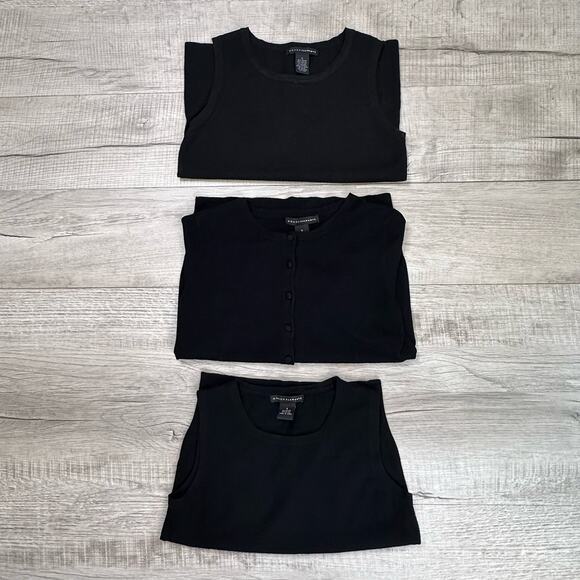 Grace Elements Black Tank & Sweater Lot WMNS Small 3/4 Sleeve Button Up Rayon - Picture 2 of 16